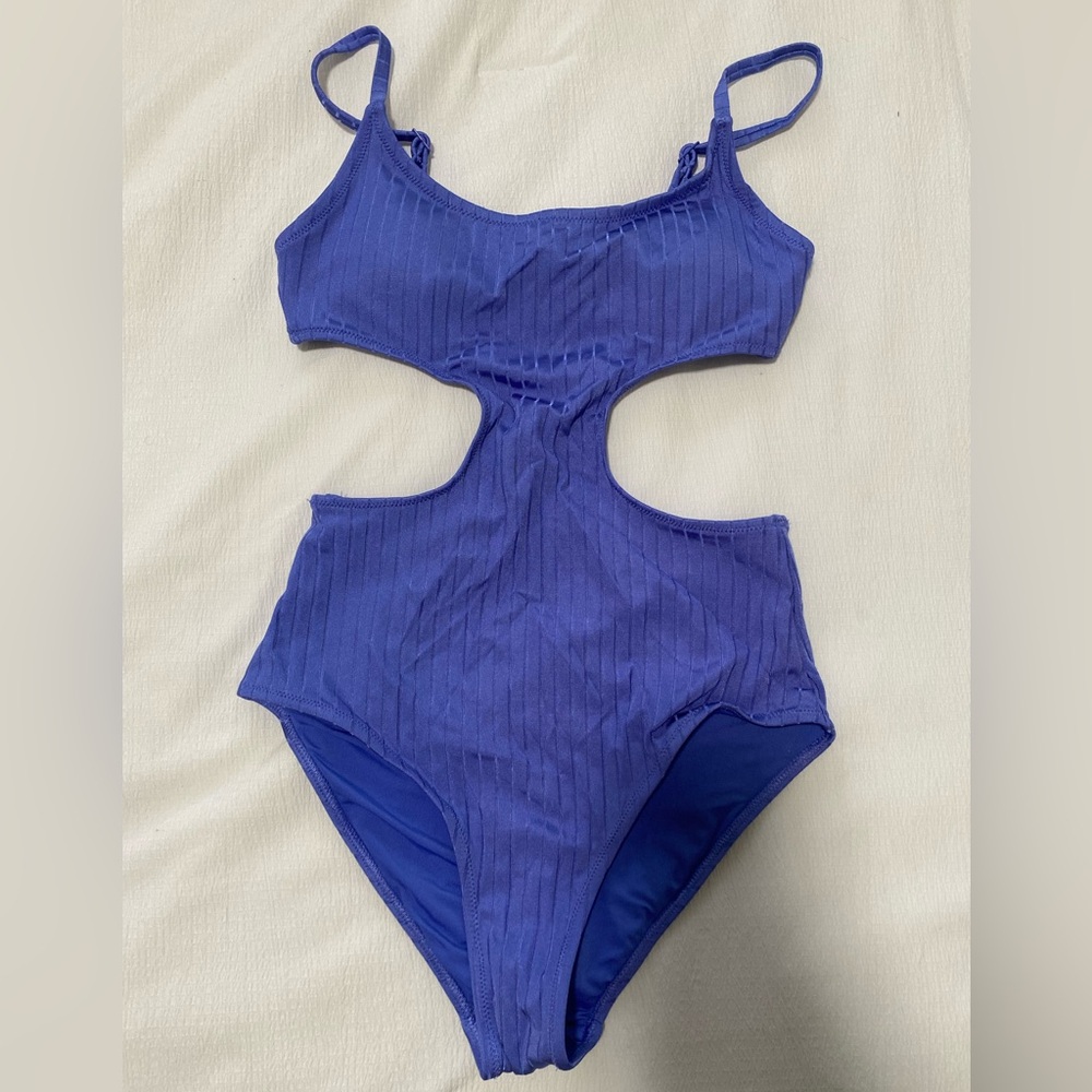 Aerie AMERICAN EAGLE One Piece Swimsuit ribbed blue bikini top with bottom